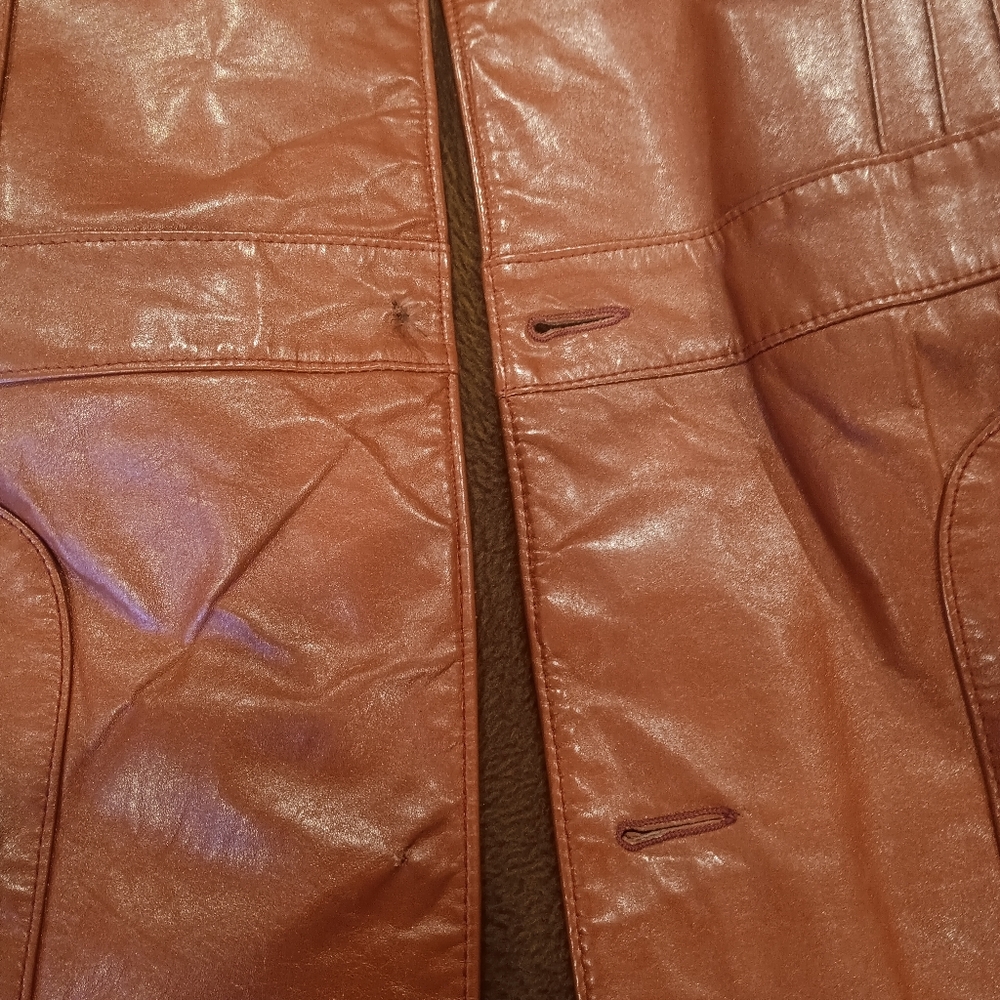 Vintage Genuine Leather faux fur lined leather coat. Boho retro Dark orange. !! - Picture 6 of 10